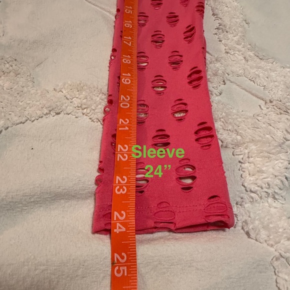 POSH by V Perforated High-Neck Pink Long Sleeve‎ Stretch-jersey Top - Picture 12 of 13